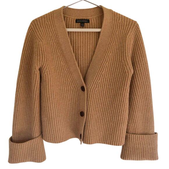 Banana Republic Tan Merino-Cashmere Blend Cuffed Cardigan - Picture 2 of 4